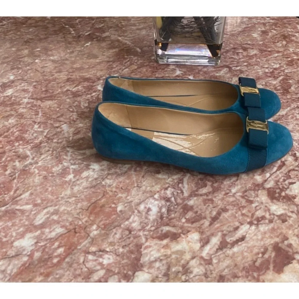 Salvatore Ferragamo Varina Women's Tael Blue Suede Ballet Flat Sz 8.5B EUC, $780 - Picture 6 of 11